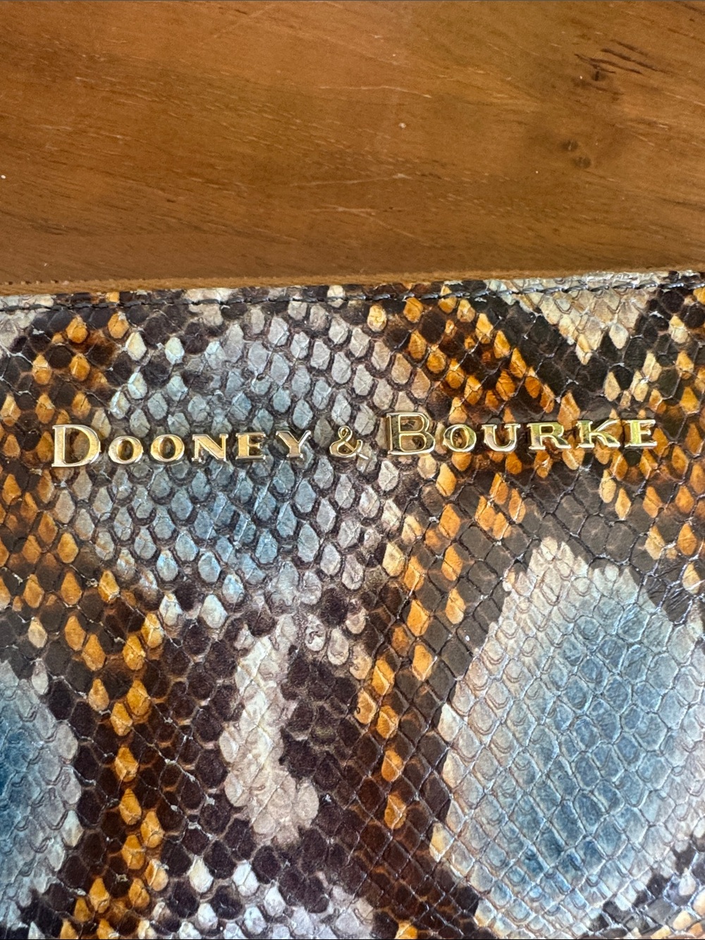 Dooney & Bourke Blue, Brown & Cream Snake-Print Zip Wallet - Picture 3 of 9